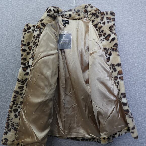 Dennis Basso Cheetah Faux Fur Coat Womens Jacket Notch Collar Crossover Lapel 1X - Picture 11 of 12